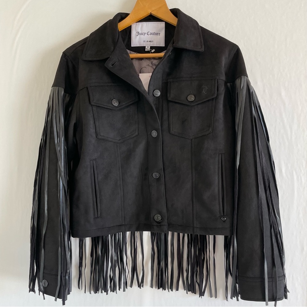 NWT Juicy Couture Fringe Faux Leather Jacket Size M